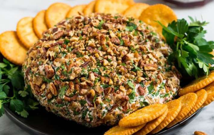 this cool and creamy cream cheese ball is perfect for super bowl gatherings