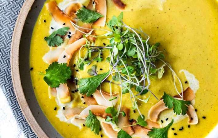 curried cauliflower soup is a bright and silky vegetarian soup recipe