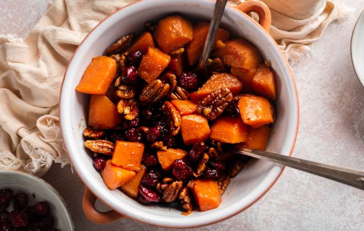 baked candied sweet potatoes are a comforting sweet potato side dish