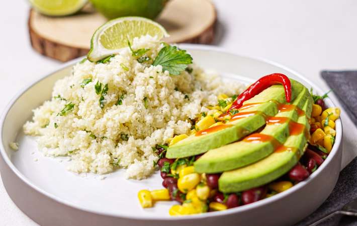 cilantro lime cauliflower rice is a keto-friendly low carb mexican side dish