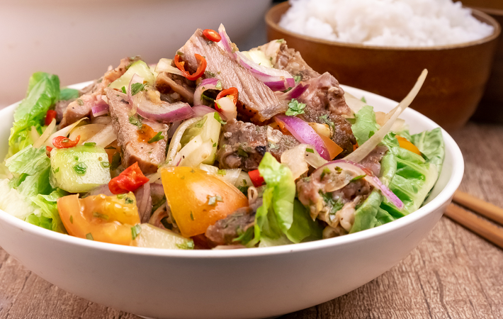 thai beef salad is a bold and well balanced healthy steak dinner