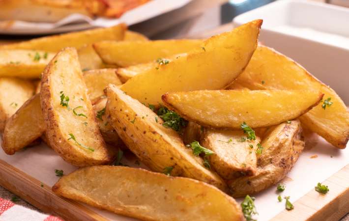 air fryer potato wedges are a crispy, healthy potato side dish