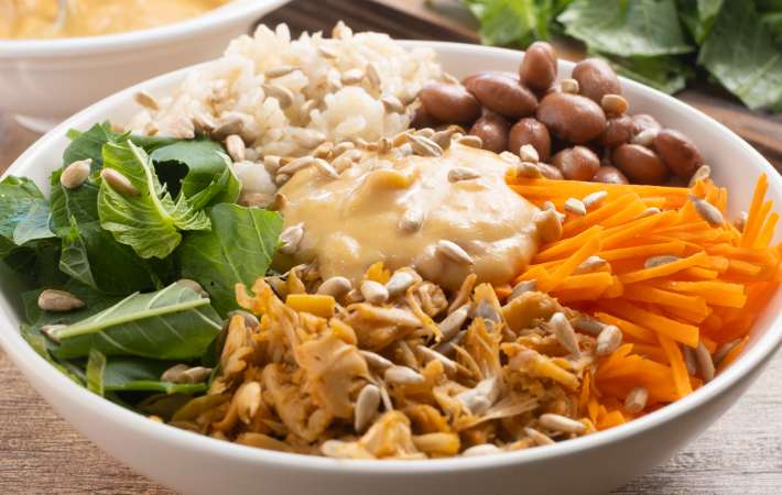 vegan burrito bowl is a quick and healthy mexican dinner idea
