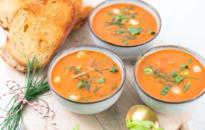 grilled cheese and tomato soup is an iconic vegetarian soup pairing