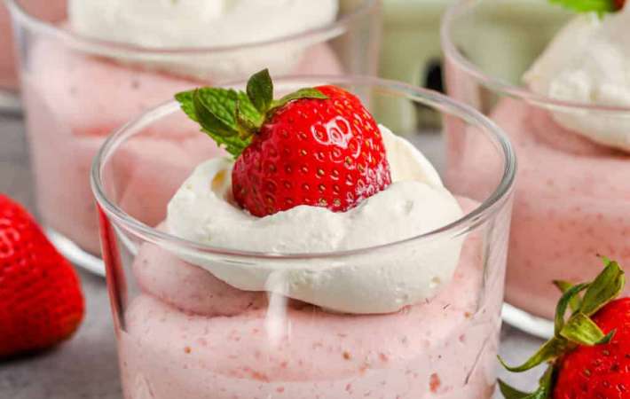 homemade strawberry mousse is a light and easy summer dessert