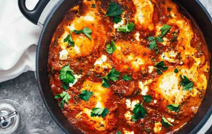 this one pot spicy eggs and potatoes are inspired by classic shakshuka