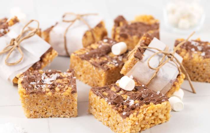 peanut butter rice krispie treats are a sweet and savory gluten free dessert