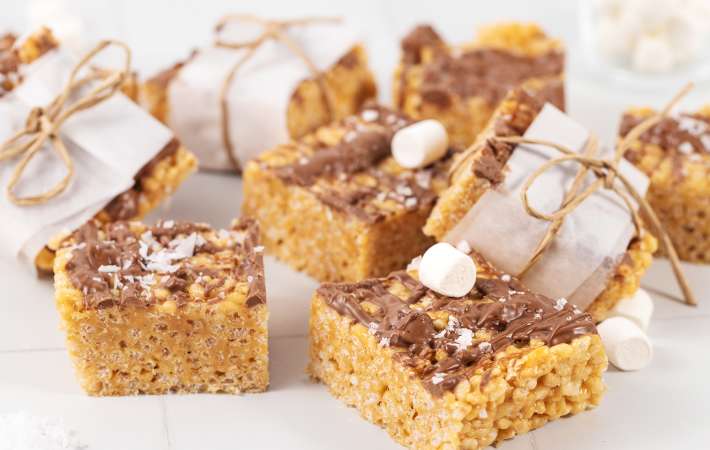 peanut butter rice krispie treats are a sweet and salty gluten free snack