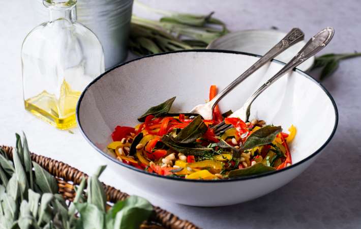 pepper salad is a colorful and crunchy easy healthy appetizer