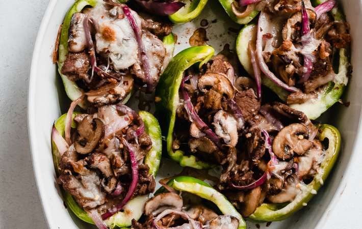 philly cheesesteak stuffed peppers is a quick steak dinner to feed a crowd