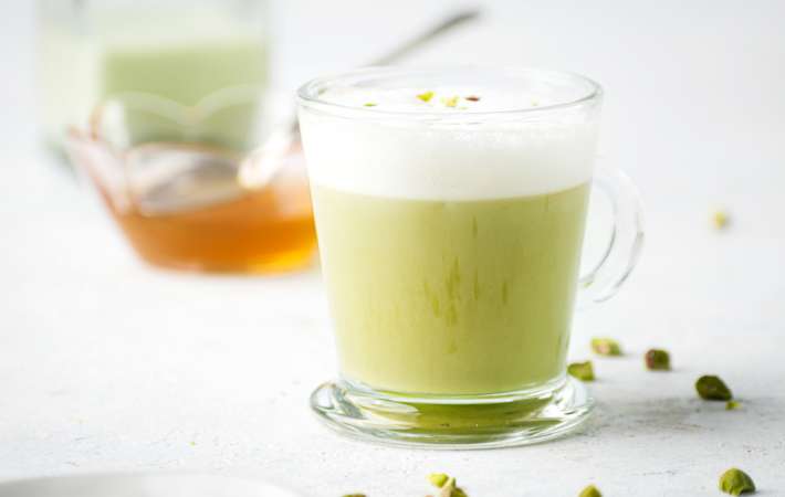 pistachio latte is a nutty and comforting gluten free dairy free snack