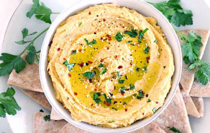 roasted sweet potato hummus is light and flavorful