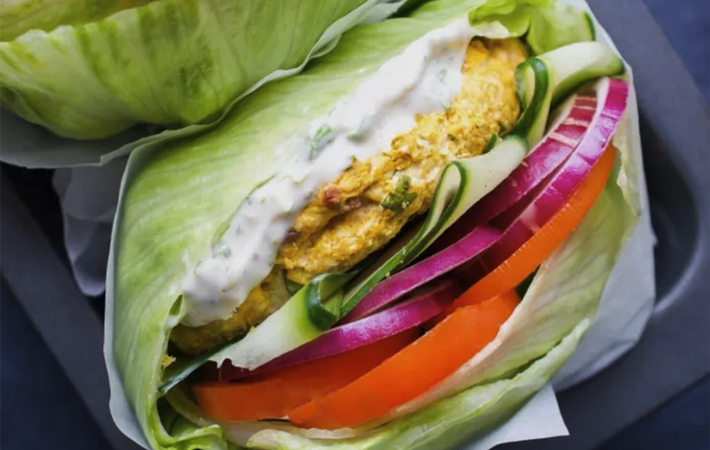 lettuce wrapped tandoori chicken burgers are an easy keto lunch idea