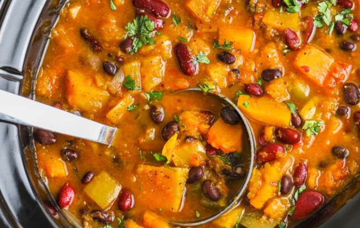 slow cooker butternut squash chili is a hearty and filling vegetarian soup recipe