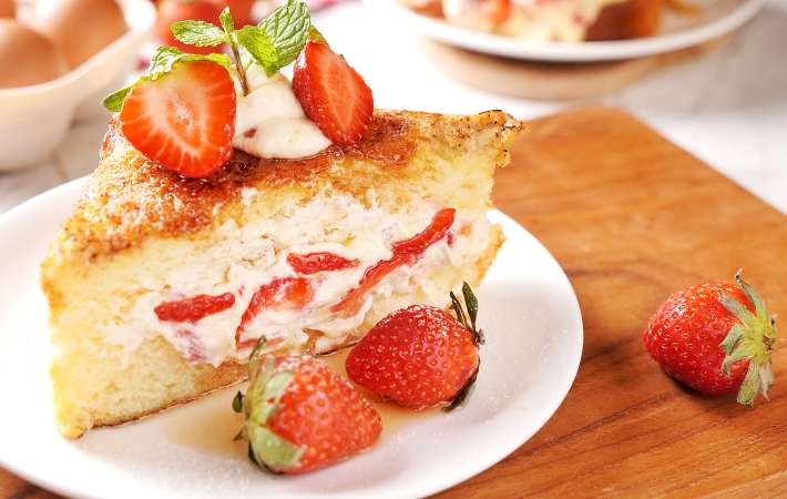 this decadent stuffed french toast can double as a christmas breakfast or dessert