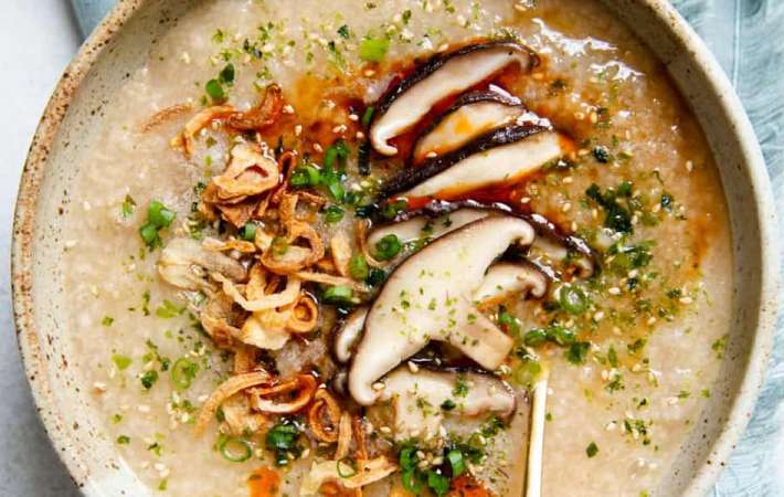 vegan congee is a versatile savory vegan breakfast idea