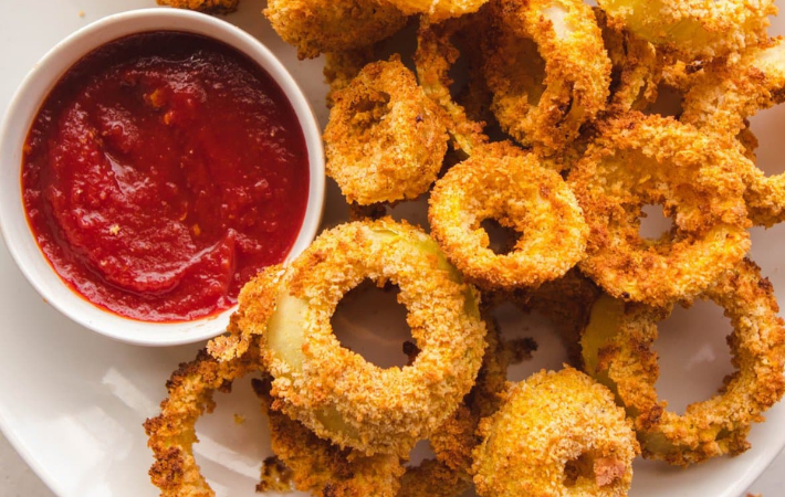 healthy air fried vegan onion rings