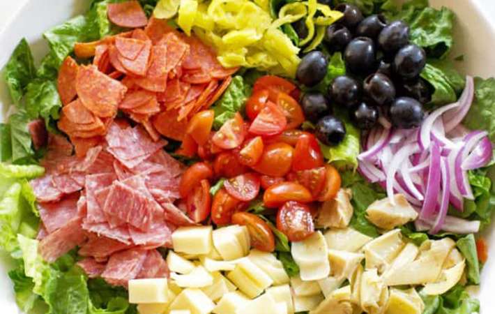 antipasto salad is a colorful and fresh keto lunch idea