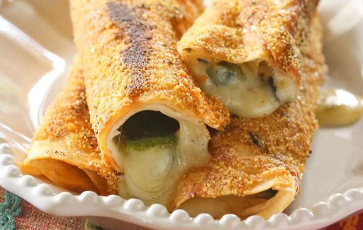 chile relleno flautas have a gooey, cheesy interior