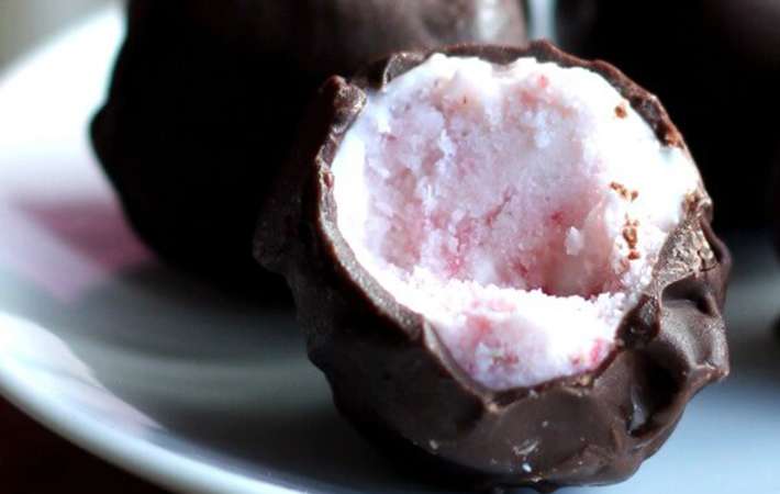 dairy free strawberry ice cream bon bons are a delightful bite sized frozen strawberry dessert