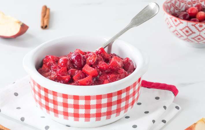 apple cranberry sauce is a sweet and tart vegan thanksgiving dessert