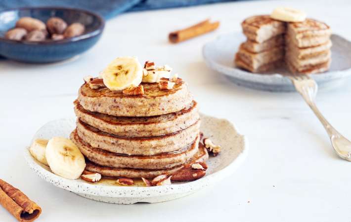 gluten free banana pancakes are filled with nutrient rich ingredients for a healthy christmas breakfast idea