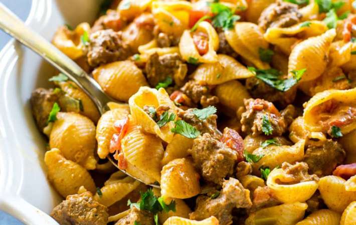 taco pasta is a savory quick mexican dinner idea