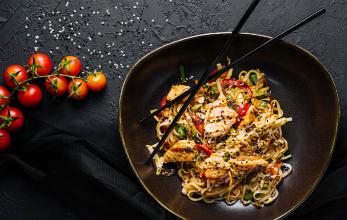 Chow mein from a Chinese cooking class in London