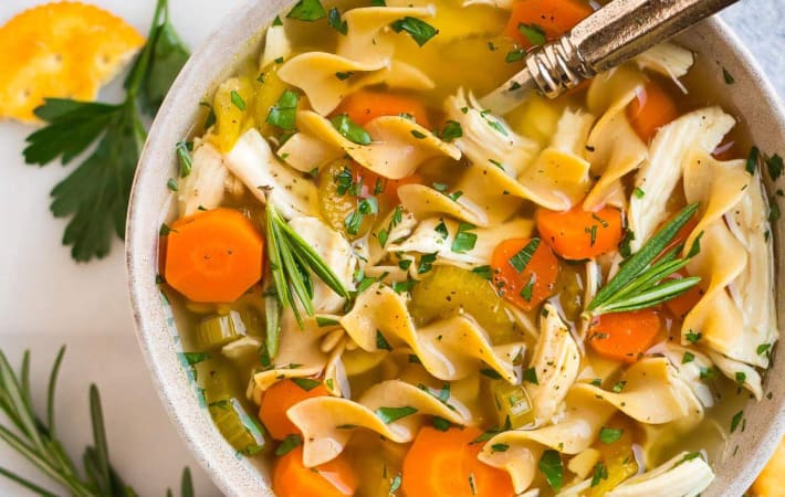 crockpot chicken noodle soup is an easy, comforting chicken breast meal