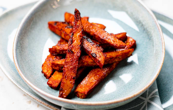 tangy, savory tempeh bacon is a hearty high protein vegetarian breakfast