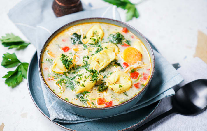 chicken tortellini soup is comforting and packed with lean protein