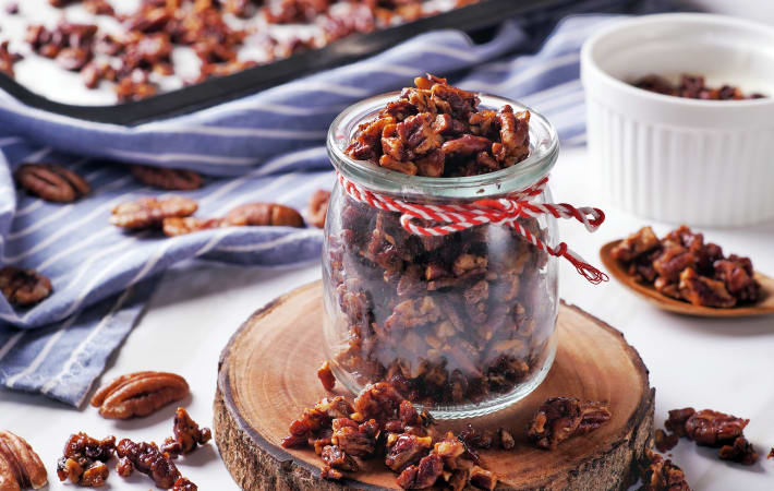 honey roasted pecans are a sweet and crunchy gluten free breakfast