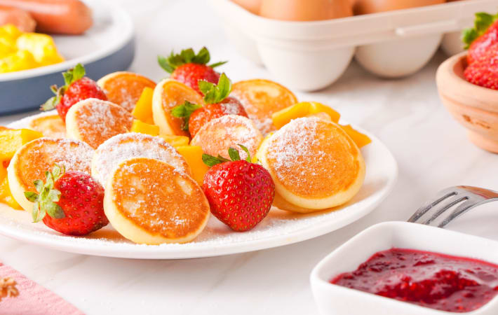mini pancakes are an adorable and versatile vegetarian breakfast idea 