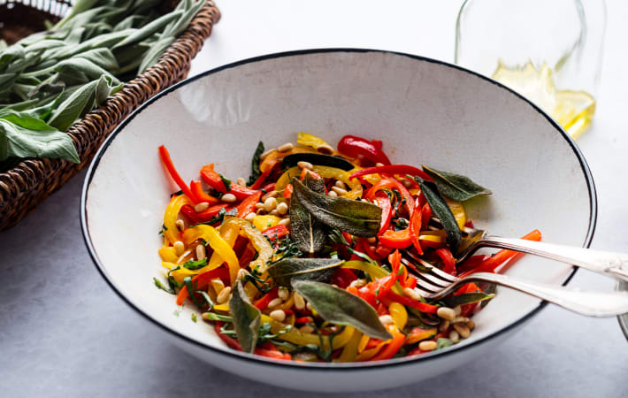 pepper salad is a warm and cozy thanksgiving vegan appetizer