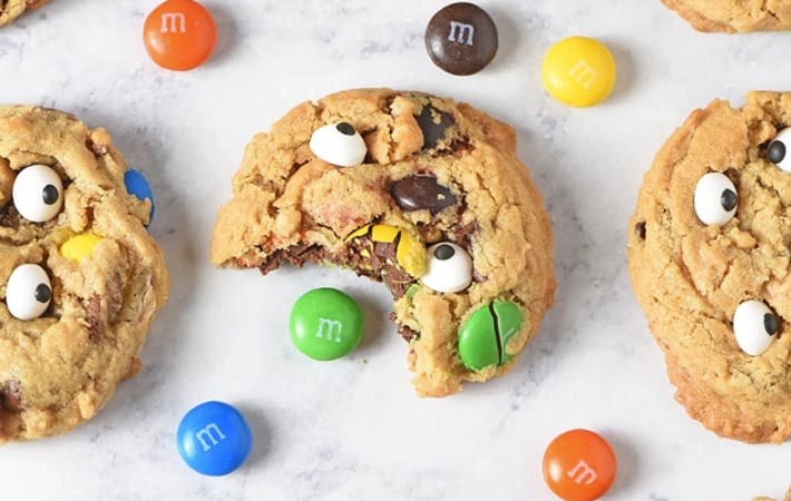 soft and chewy monster cookies are a fun and festive halloween dessert