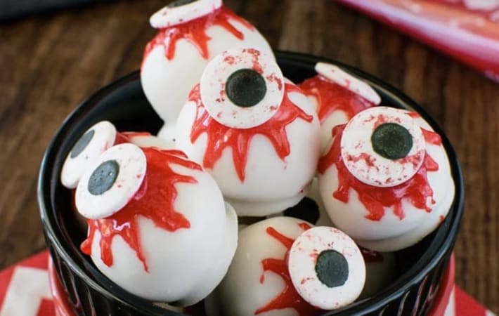 peanut butter halloween eyeballs are a ghoulish make ahead halloween dessert