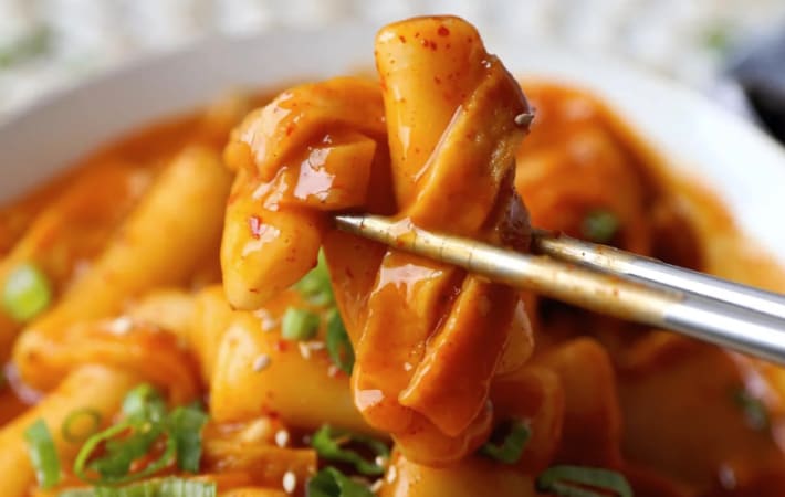 chewy and spicy tteokbokki is a popular korean street food