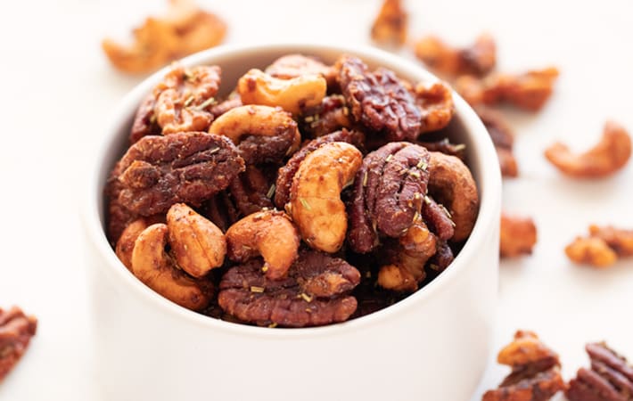 spiced nuts are satisfyingly crunchy vegan christmas appetizer