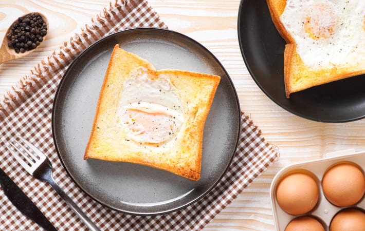 egg in a hole is a simple and satisfying vegetarian breakfast