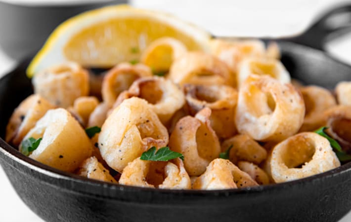 hearts of palm calamari uses briny nori seasoning to mimic the oceanic flavor of calamari