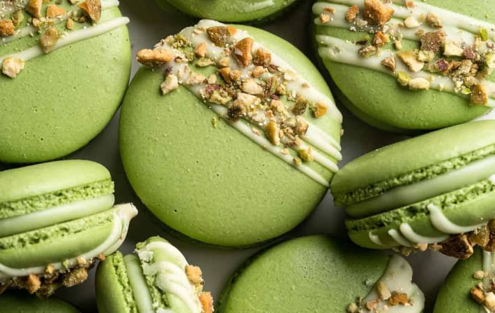 pistachio macarons are an ideal colorful halloween dessert
