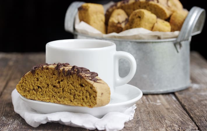 pumpkin spice latte biscotti is a crunchy, twice baked cookie