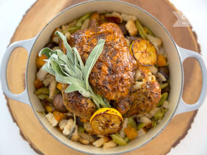 roasted chicken with seasonal vegetables