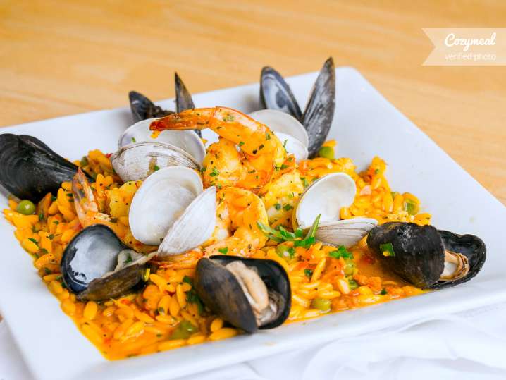 seafood paella with mussels and clams