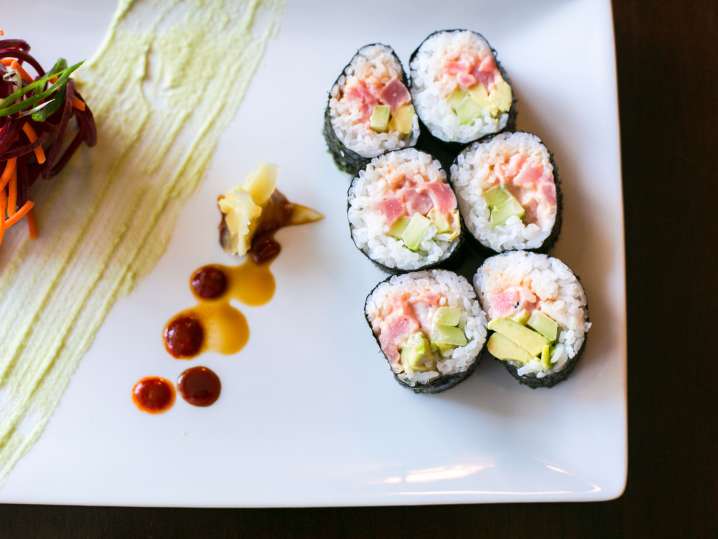 spicy tuna roll on a plate Shot
