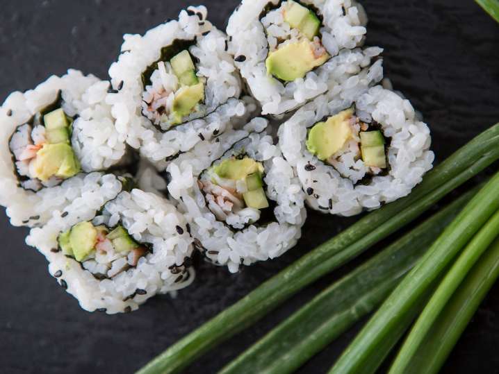 california roll on slate plate Shot