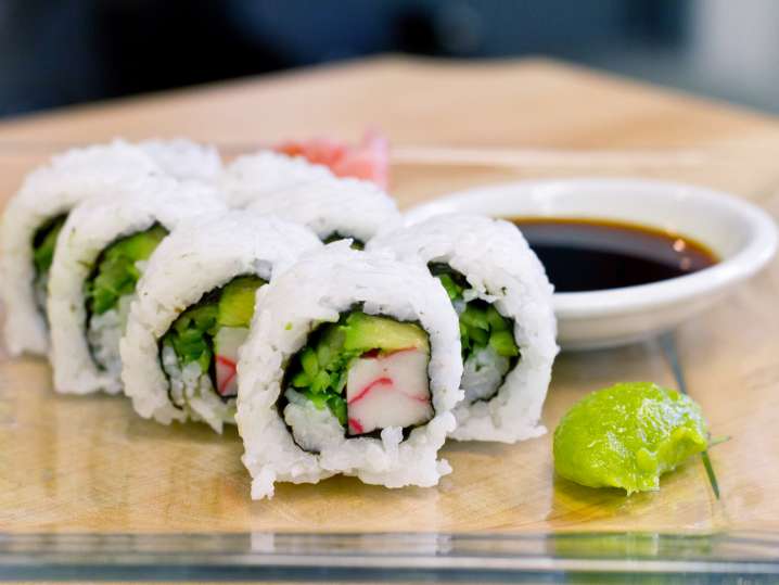 california roll with wasabi and soy sauce Shot