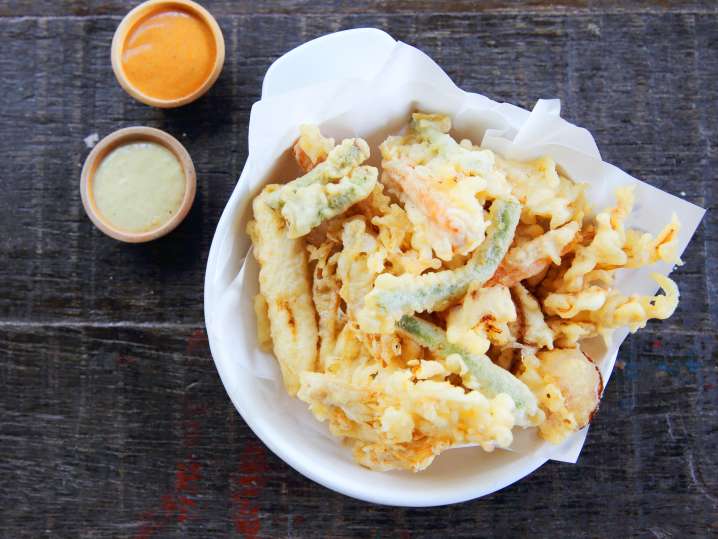 tempura vegetables in a bowl Shot