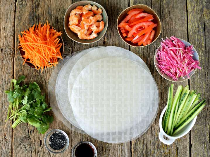 Los Angeles - vegetables and ingredients for spring rolls Shot