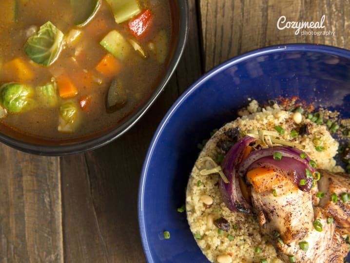 chicken kebab and vegetable soup